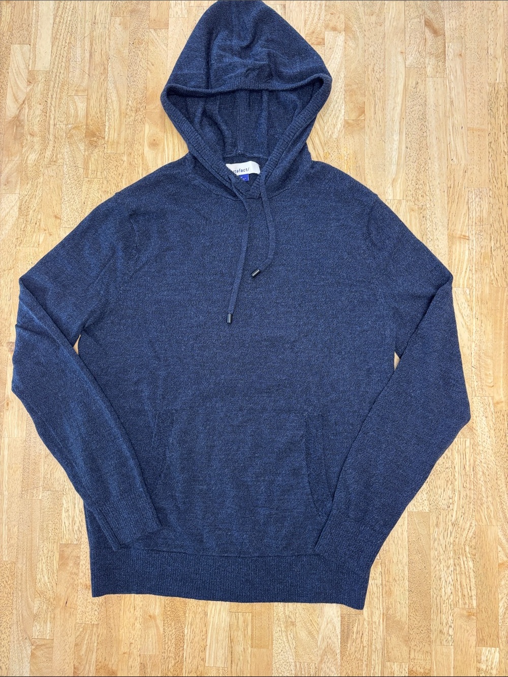 Artefact Navy Hooded Crewneck Sweater Lightweight Pullover 100% Merino Wool M